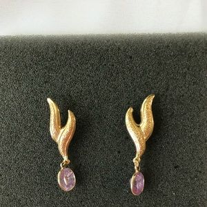 Gold and pink stone, post earrings